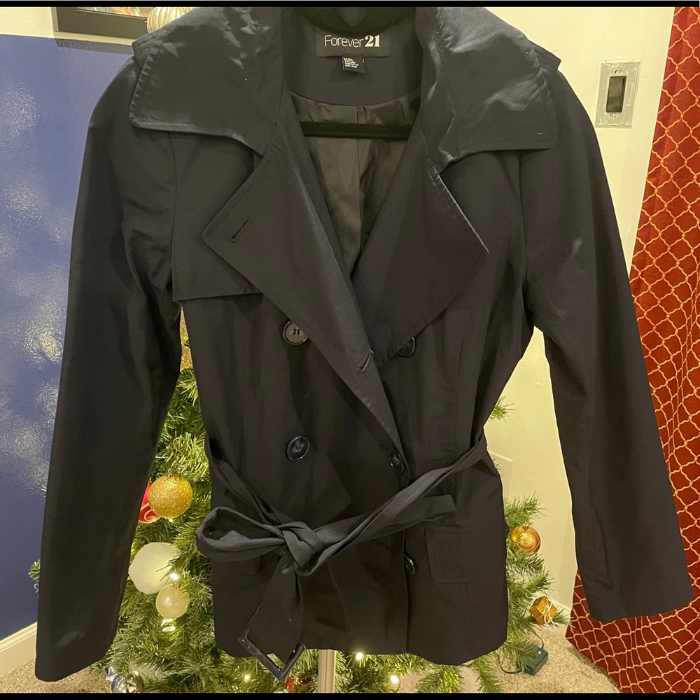 Forever 21 Trench Coat Navy Blue Size M